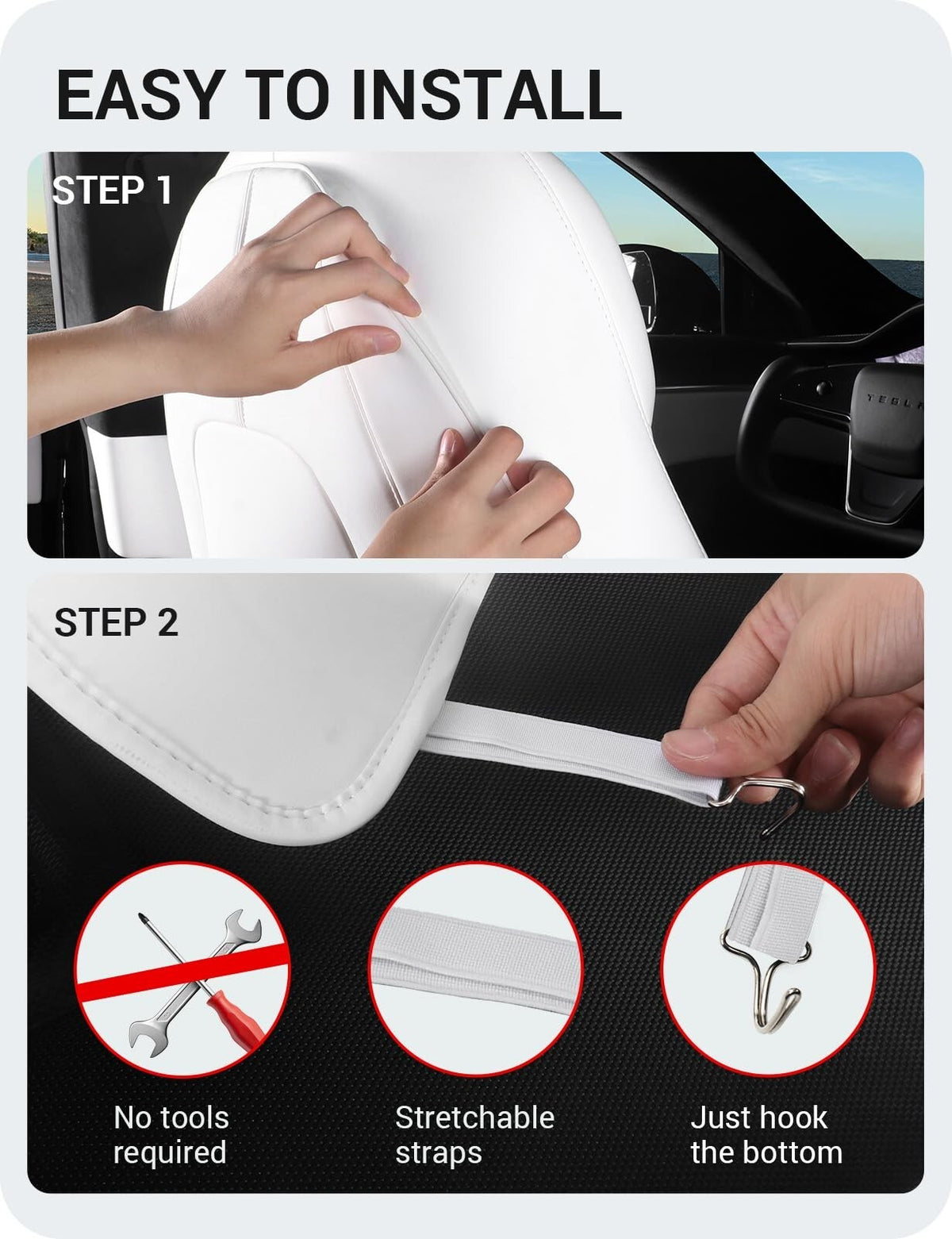 2026 Tesla Model Y(Juniper)/3/S/X Leather Seat Back Kick Protector, Backseat ...