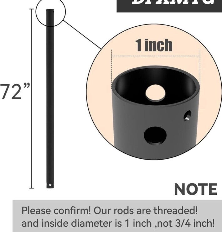Ceiling Fan Downrod for Use with Quorum Brand Fans-72 Inch Down Rod Length-Noir