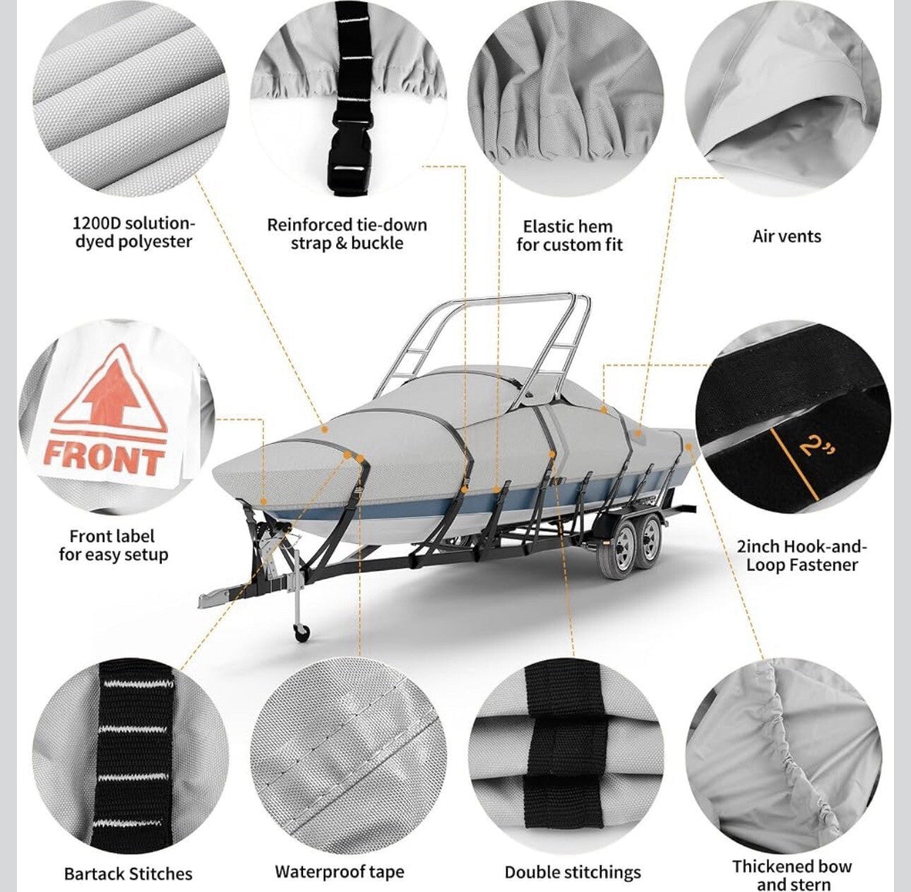 1200D Waterproof Ski Wakeboard Tower Boat Cover 20-22ft w/Straps ⭐