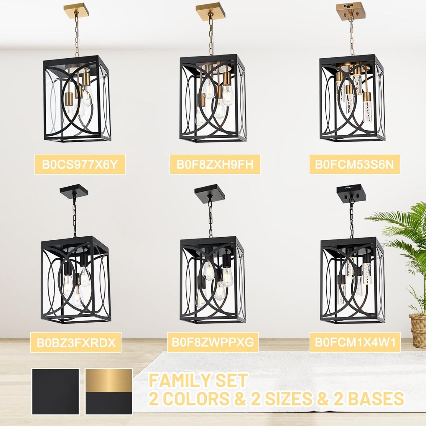 4-Lights Large Outdoor Pendant Light Fixture, E26 Bulb Base Porch Hanging Lighti