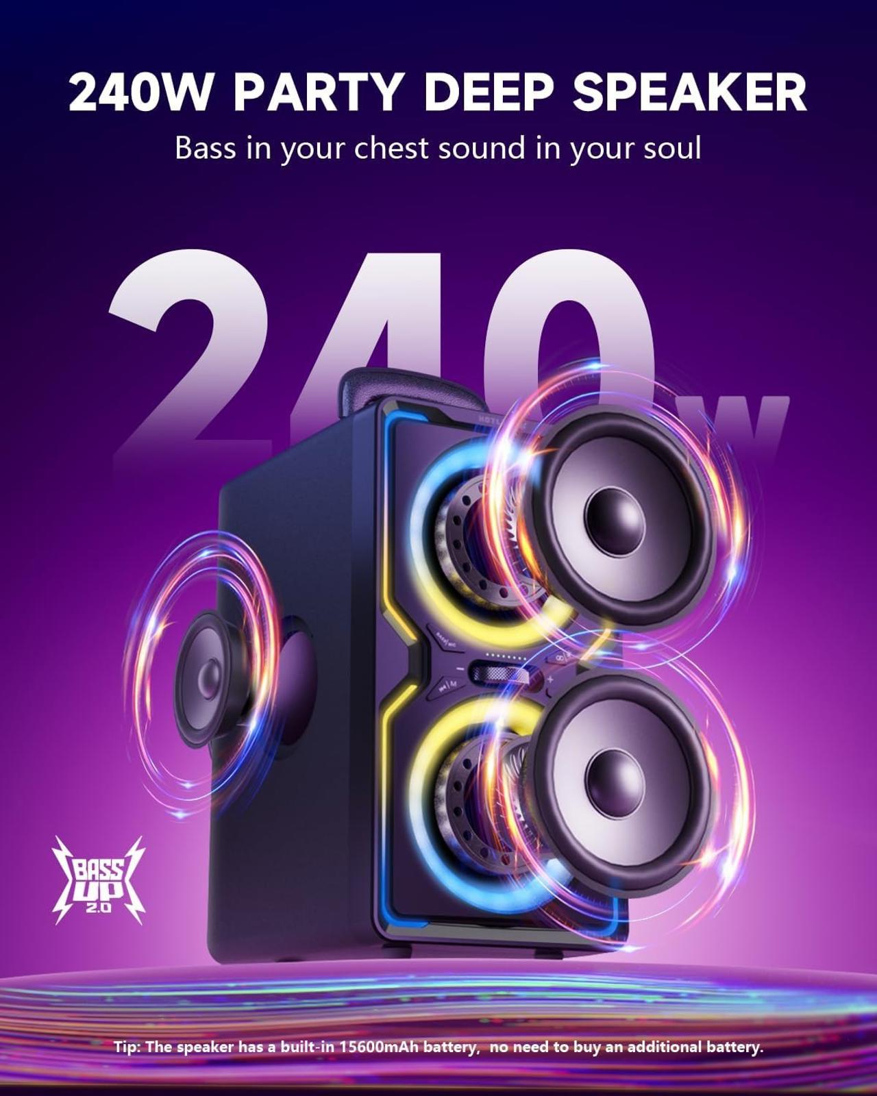 Hotlemon Large Bluetooth Speaker: 240W Peak Powerful Loud Sound with Deep Bass