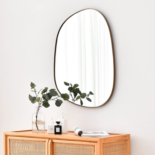 Asymmetrical Mirror For Wall Decor 21"x 27" Modern Brass Framed Wall Mirror