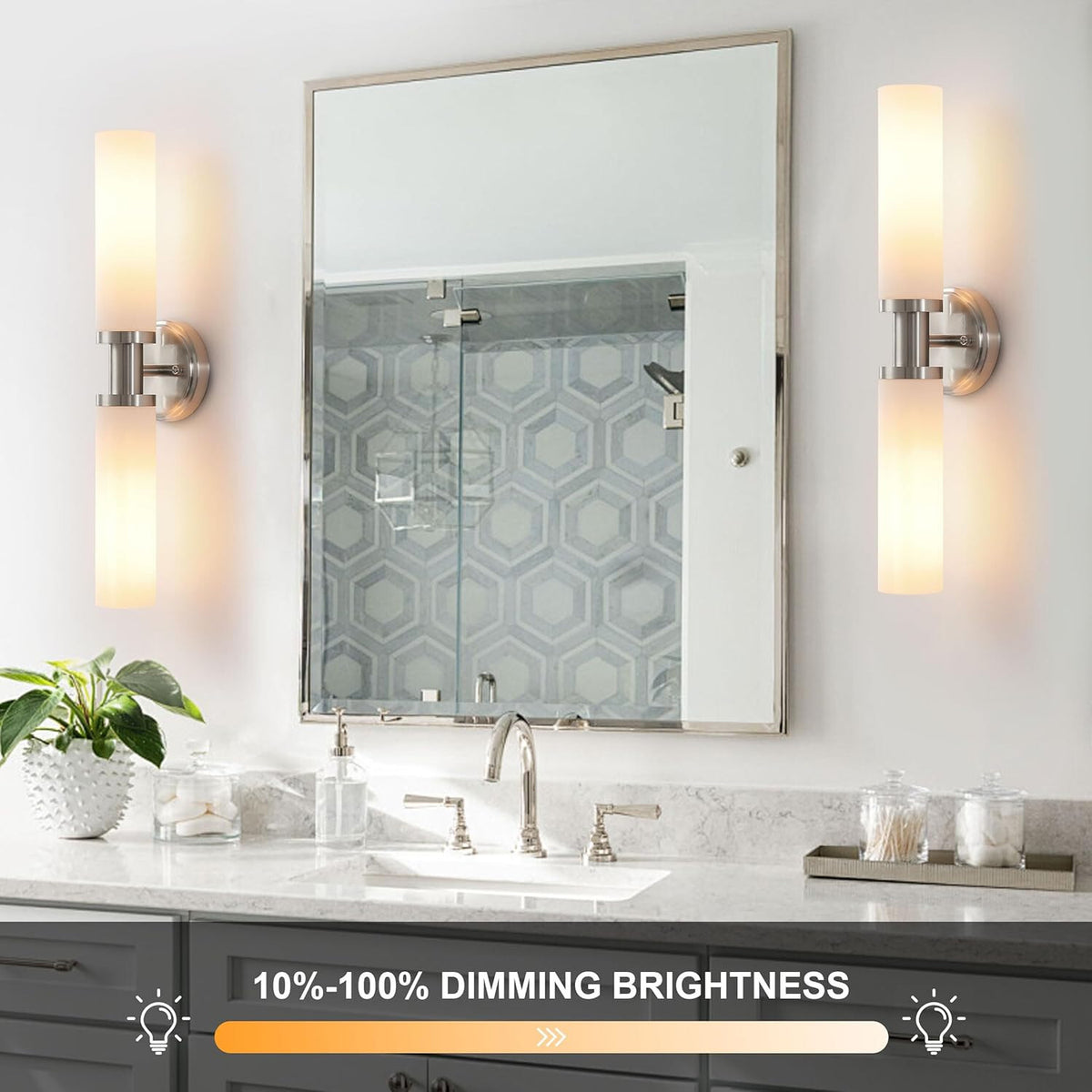 Wall Sconces Set of Two, Brushed Nickel Bathroom Sconces Wall Lighting