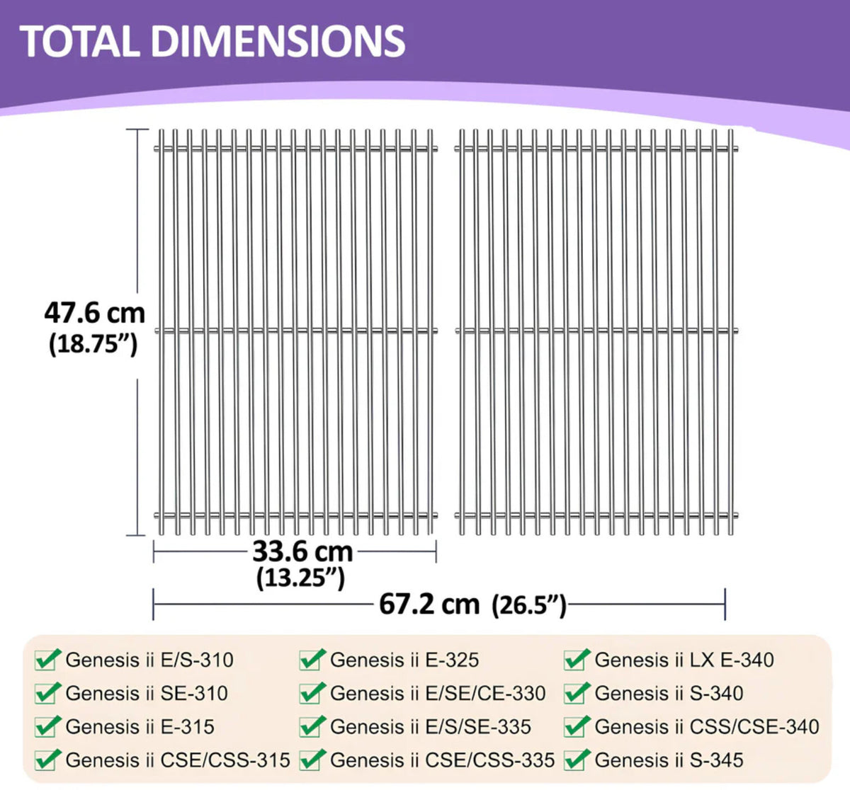 66095 Gas Grill Grates Stainless Steel for Weber Genesis II LX 300 Series