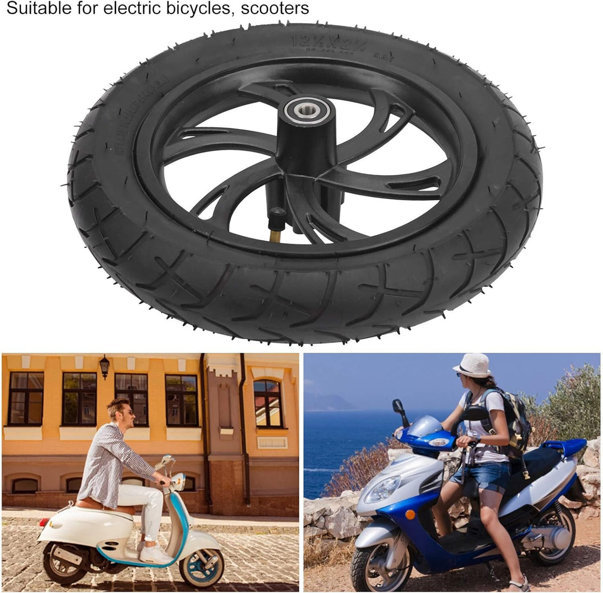 12In Electric Scooter Wheel, Scooter Tire with Wheel Hub Rubber Tyre Replacement