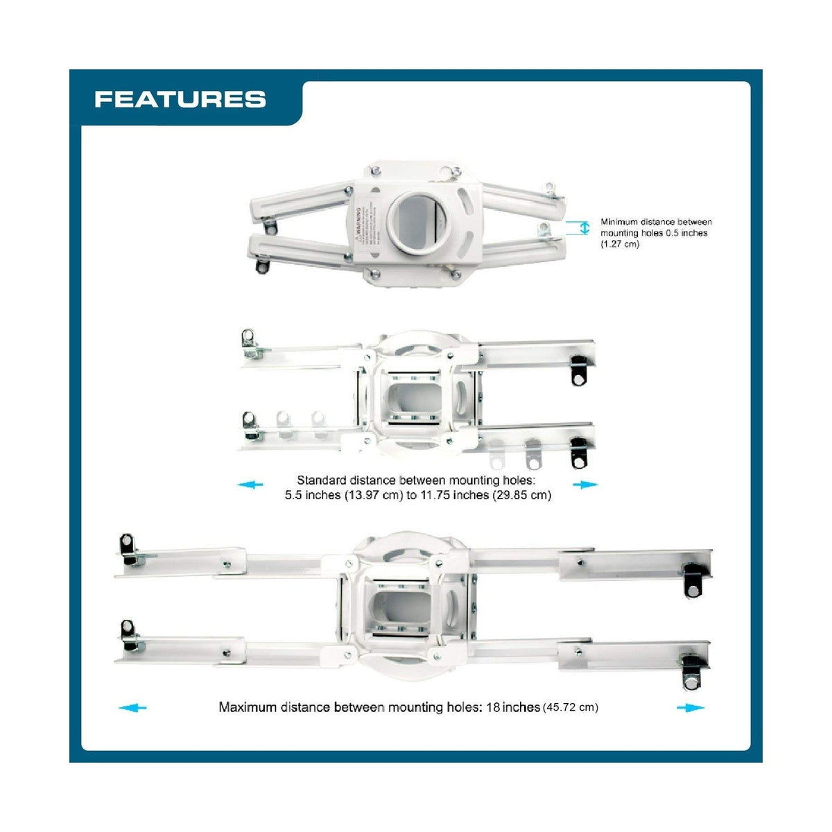 QualGear Pro-AV QG-KIT-S2-3IN-W Projector Mount Kit Accessory Suspended Ceili...
