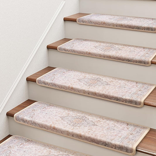 Bullnose Stair Treads for Wooden Steps, Non Slip Stair Carpet Indoor Stairs 7 Ct