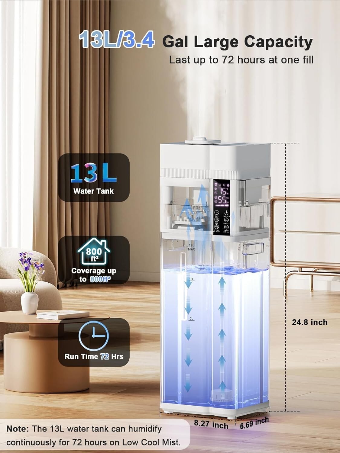 13L/3.4Gal Humidifiers for Bedroom, Ultrasonic Warm & Cool Mist Humidifier La...
