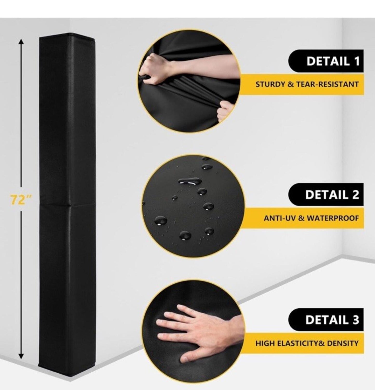 Heavy Duty Wall Corner Guard 5FT L-Shape Safety Padding Black PU Edge Protector