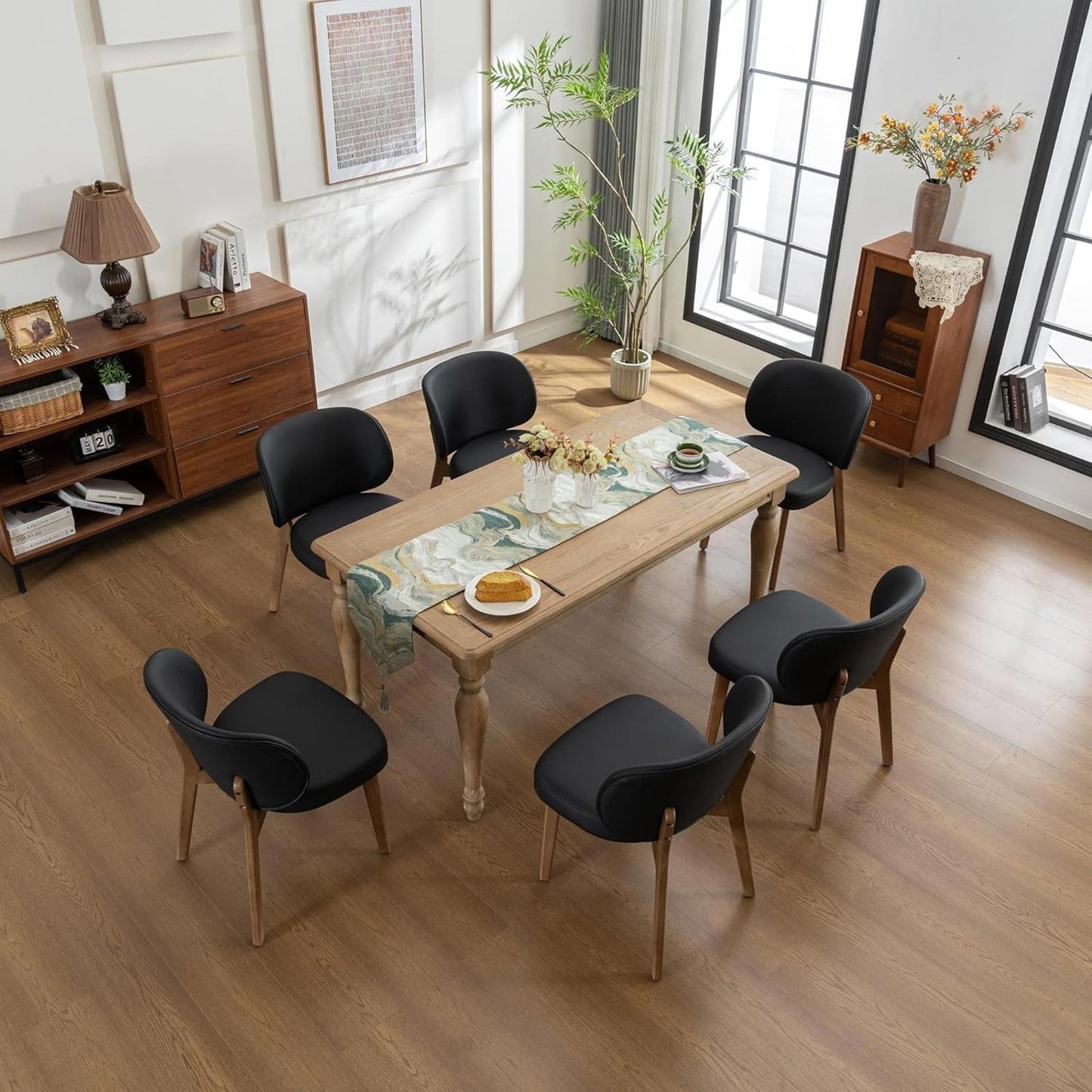 Black Dining Chair with High Back Single Mid Century Modern Kitchen Chair