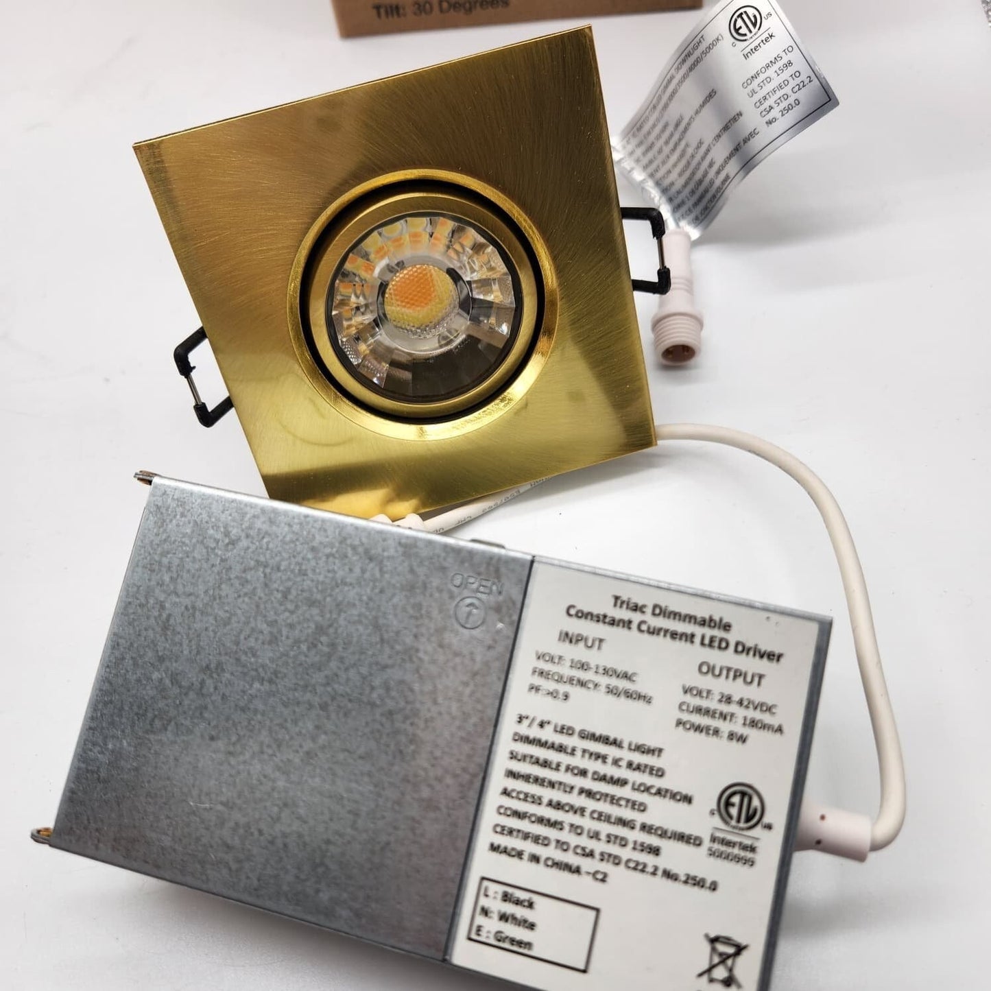 Wembanma 3 Inch 8W LED Gimbal Recessed Light 5CCT Selectable Gold Square 6Pack