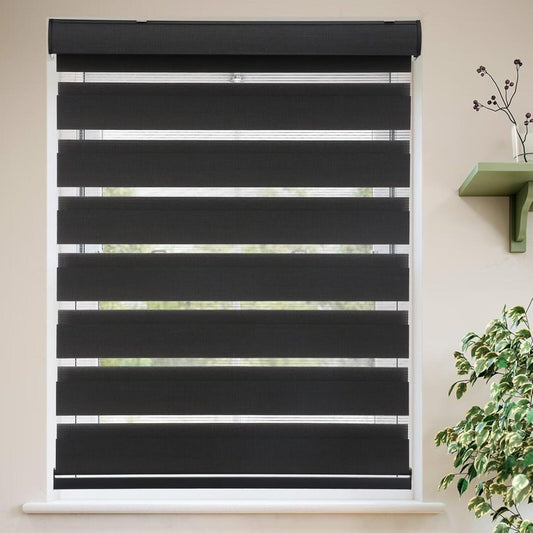 Roller Shades Zebra Blinds for Windows Cordless Light Filtering 23" x 72" Black