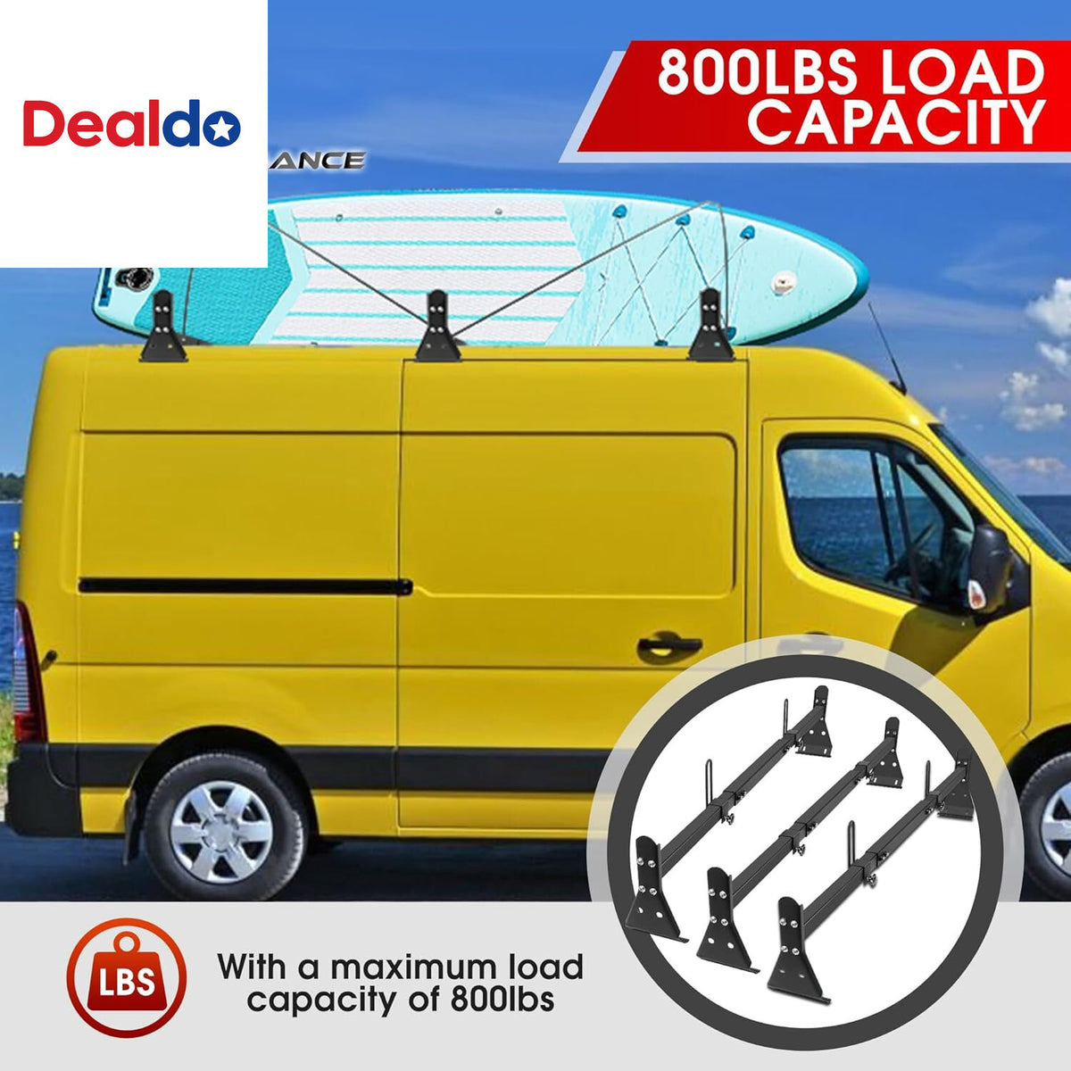 Van Ladder Roof Rack Compatible with Chevy, Ford Adjustable 49"-59"
