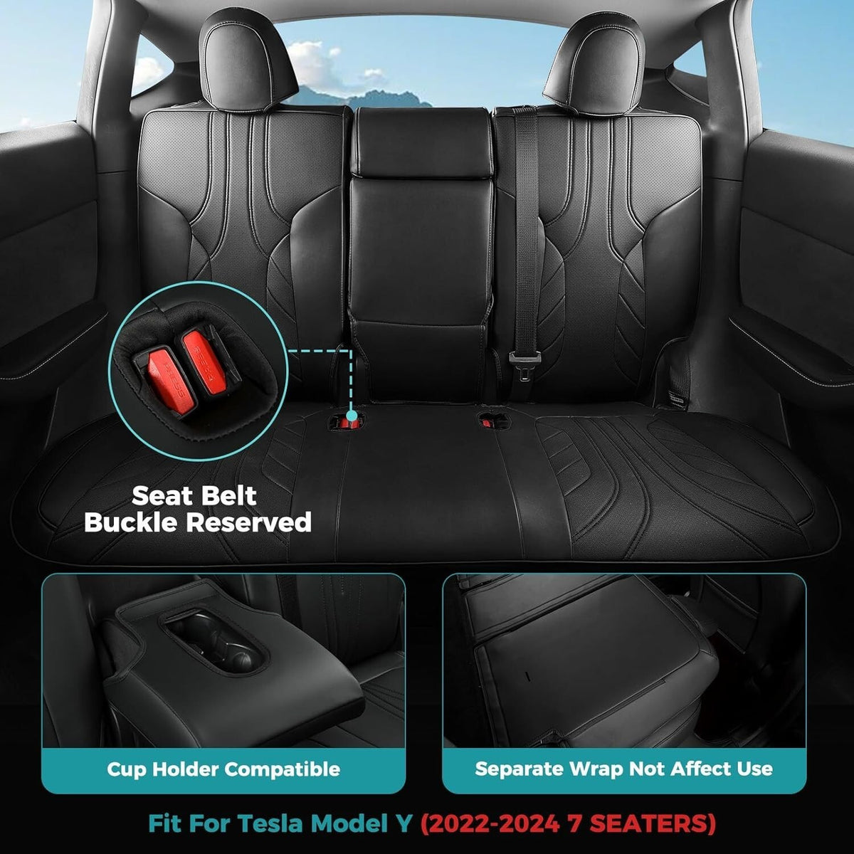 Custom Fit for Tesla Model Y Seat Covers Model Y - 5 Seater Full Set Black