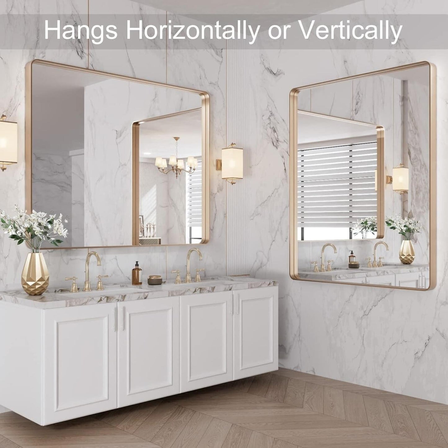 40”X36” Gold Bathroom Mirror, Rounded Rectangle Gold Frame Mirror