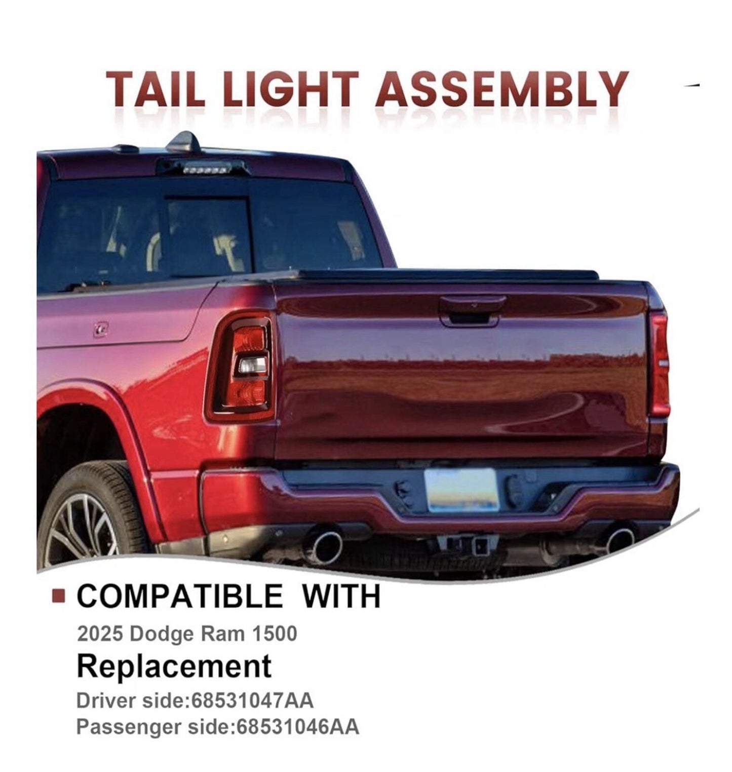 For 2025-2026 Ram 1500 Halogen Tail Light Brake Rear Driver LT 68531047AA