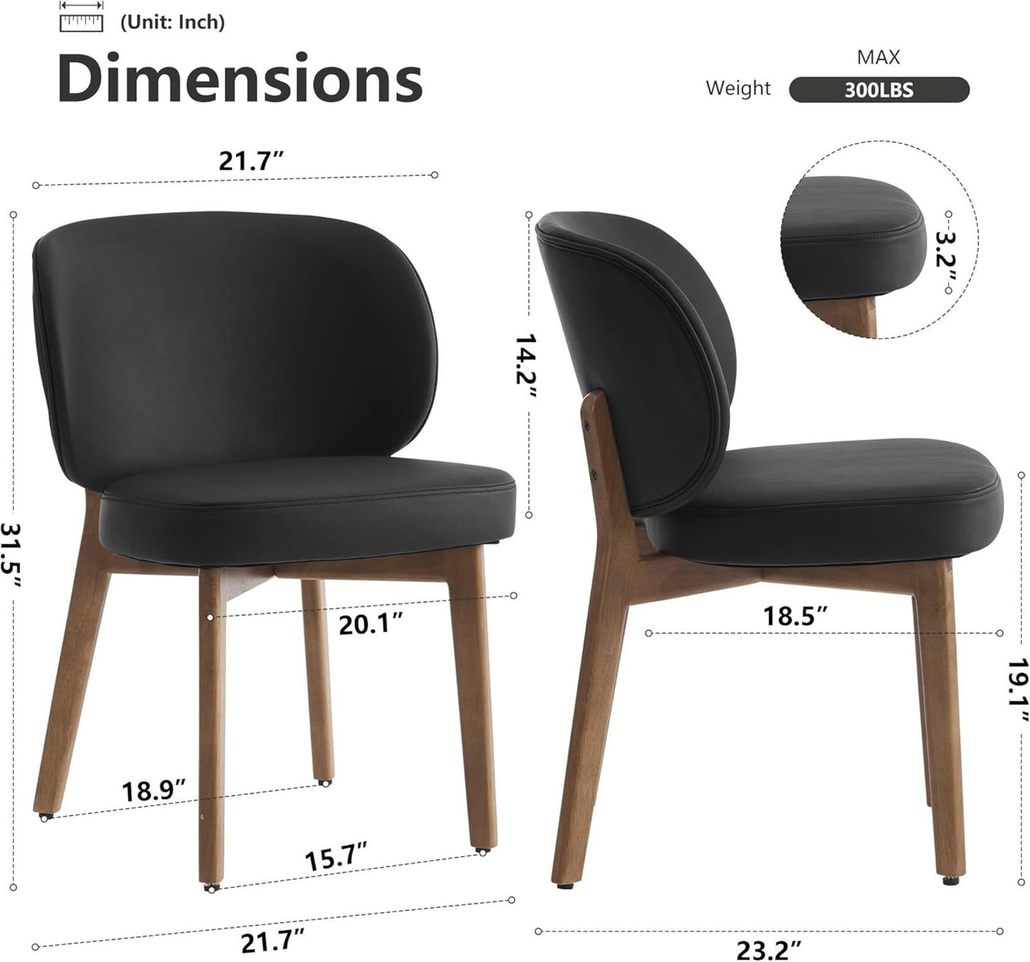 Black Dining Chair with High Back Single Mid Century Modern Kitchen Chair