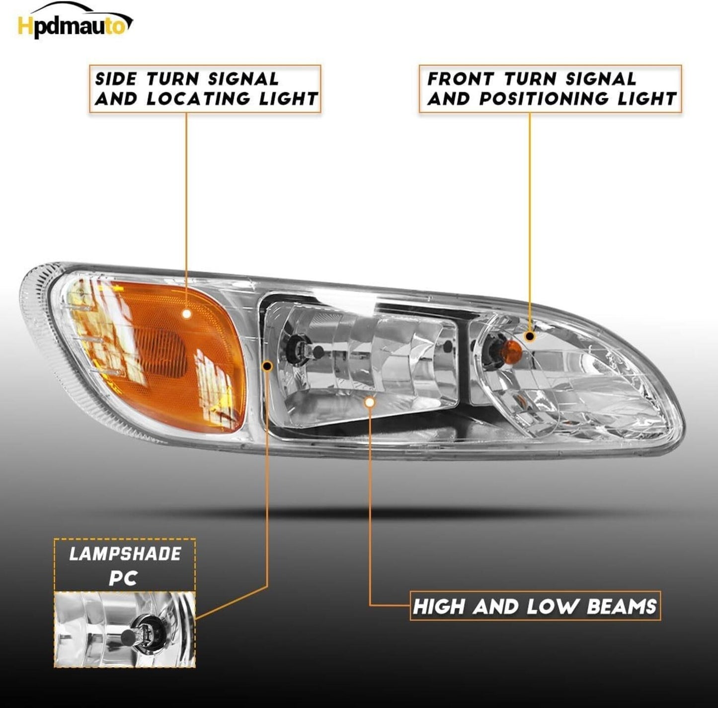 Headlights for Peterbilt 387 325 330 335 337 340 348 382 384 386 Bulb Left Drive