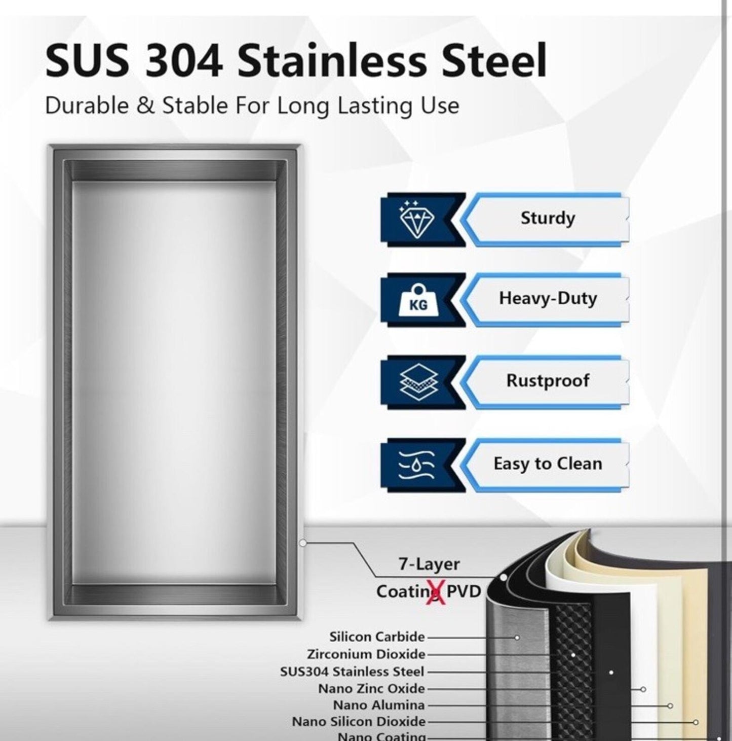 Stainless Steel Shower Niche 24" X 12", No Tile Needed Wall Niche, Recessed S...