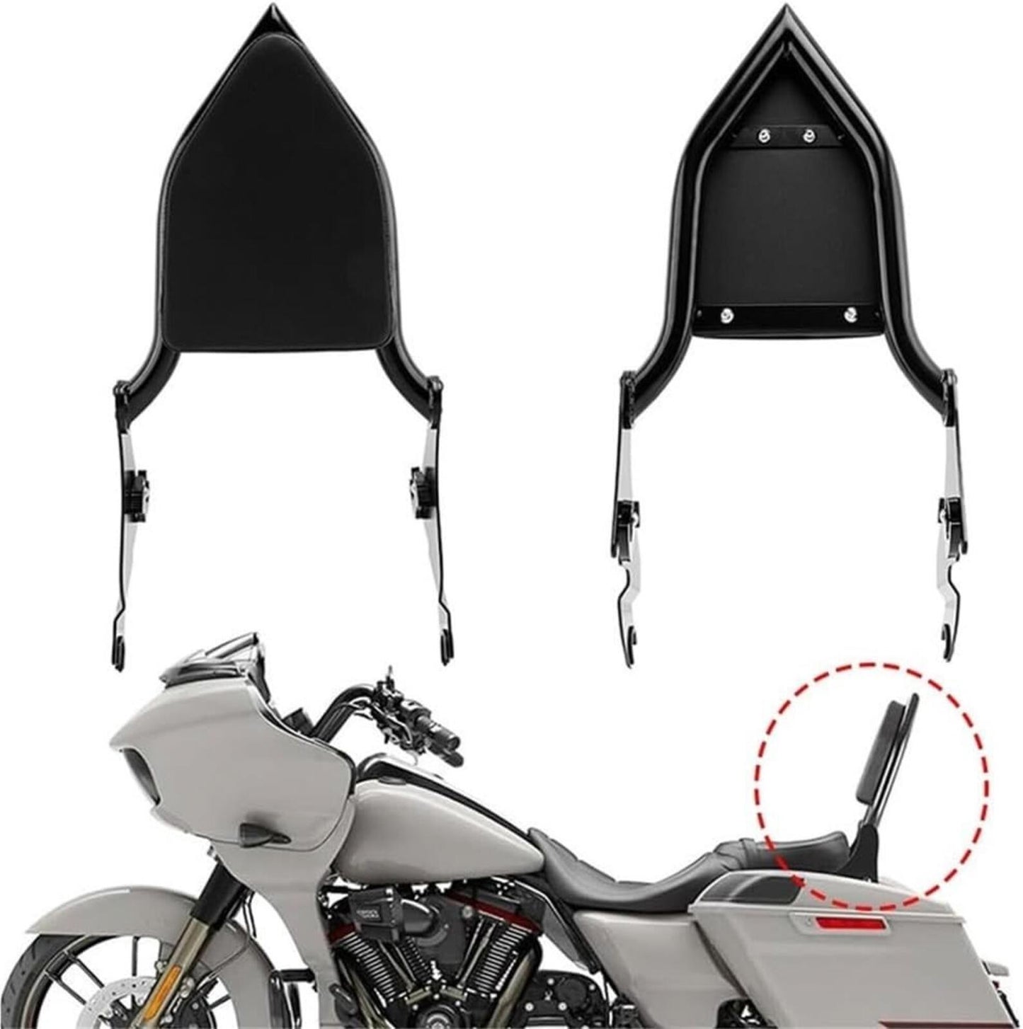 Road King 2009-25 14" Motorcycle Black Detachable Rear Passenger Seat Backrest