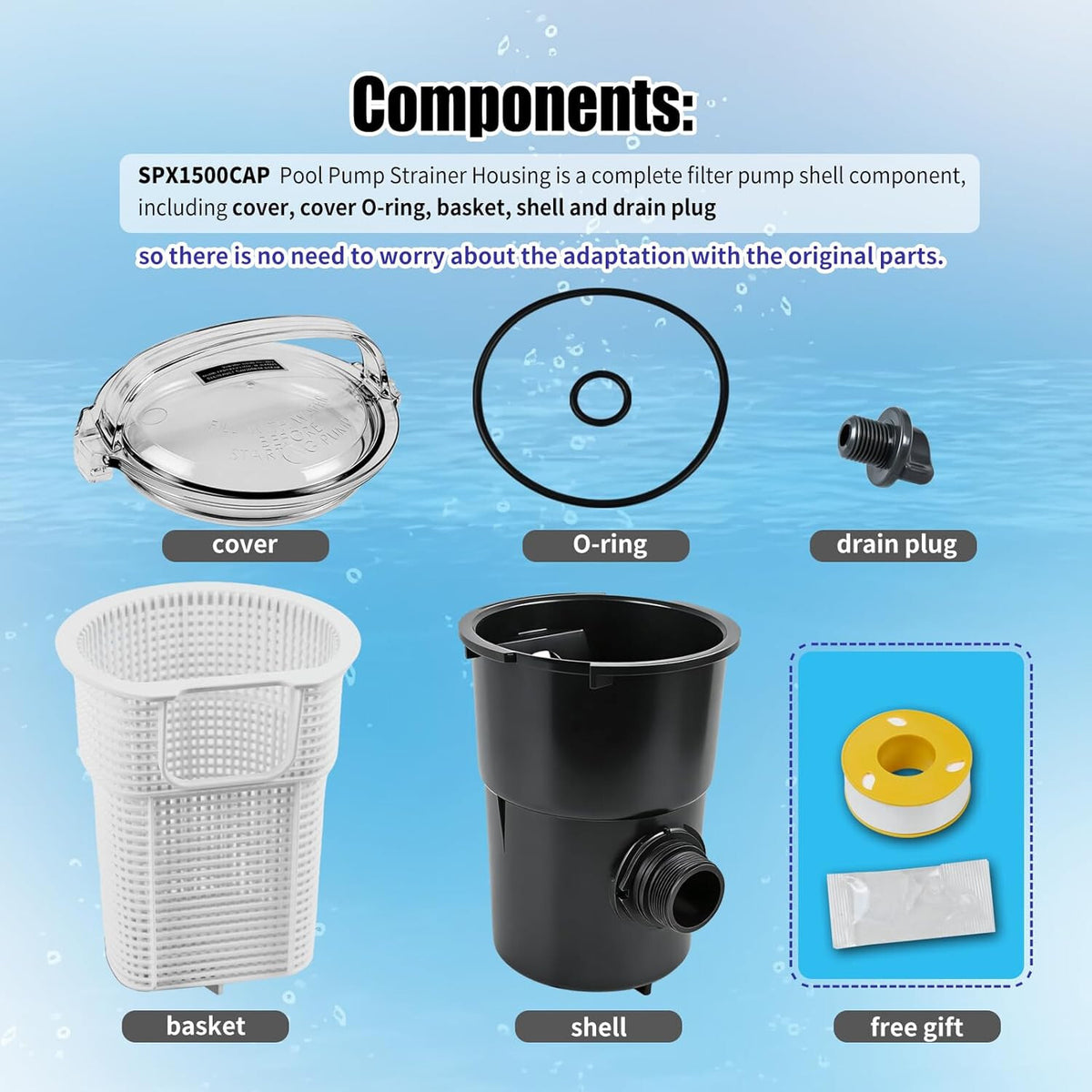 SPX1500CAP Pump Strainer Housing W/Basket Compatible with Hayward Strainer Pump