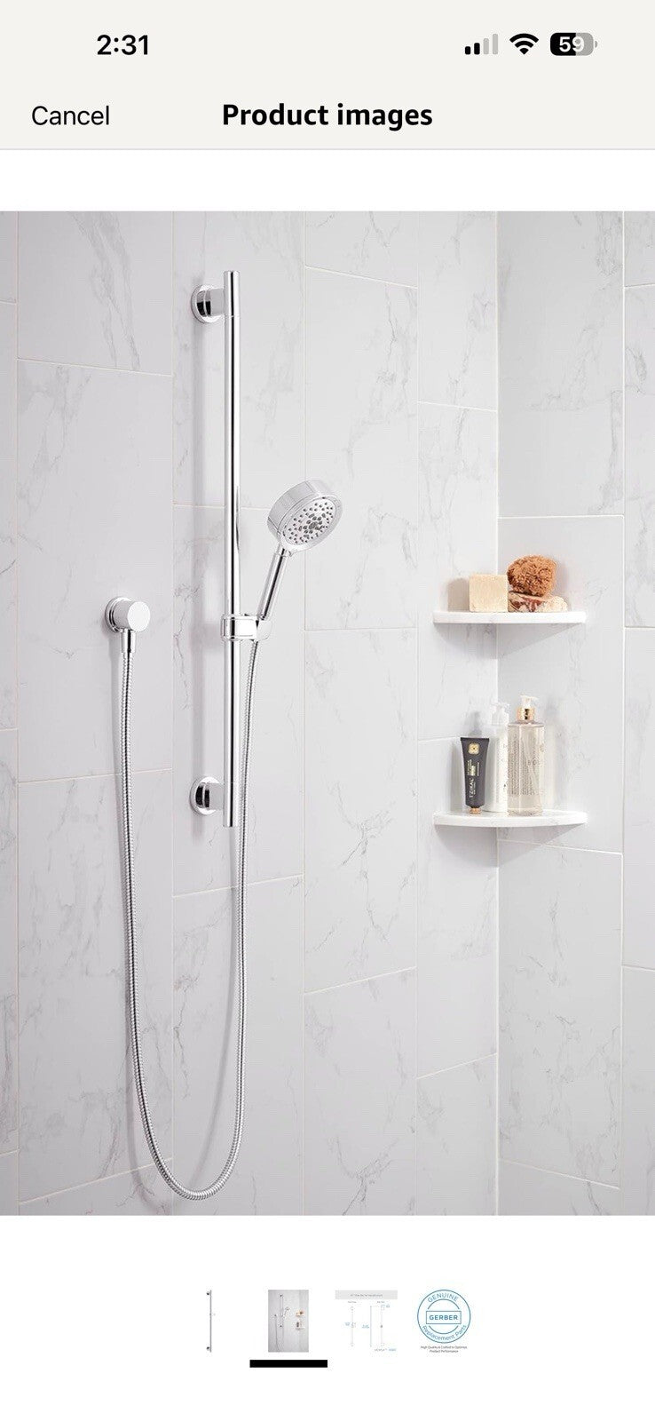 Gerber D469700 Versa 30" Slide Bar - Chrome Shower Handle Bar￼
