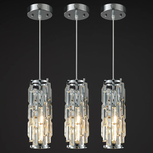 Modern Chrome Mini Crystal Pendant Lights - 3-Pack for Home Decor