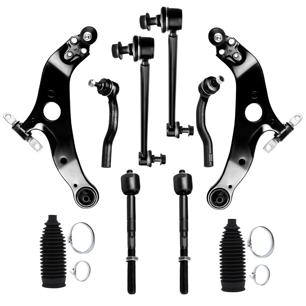 10Pcs Lower Control Arm Tie Rod Sway Bar Rack Bellow For 2004-2010 Toyota Sienna