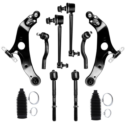 10Pcs Lower Control Arm Tie Rod Sway Bar Rack Bellow For 2004-2010 Toyota Sienna