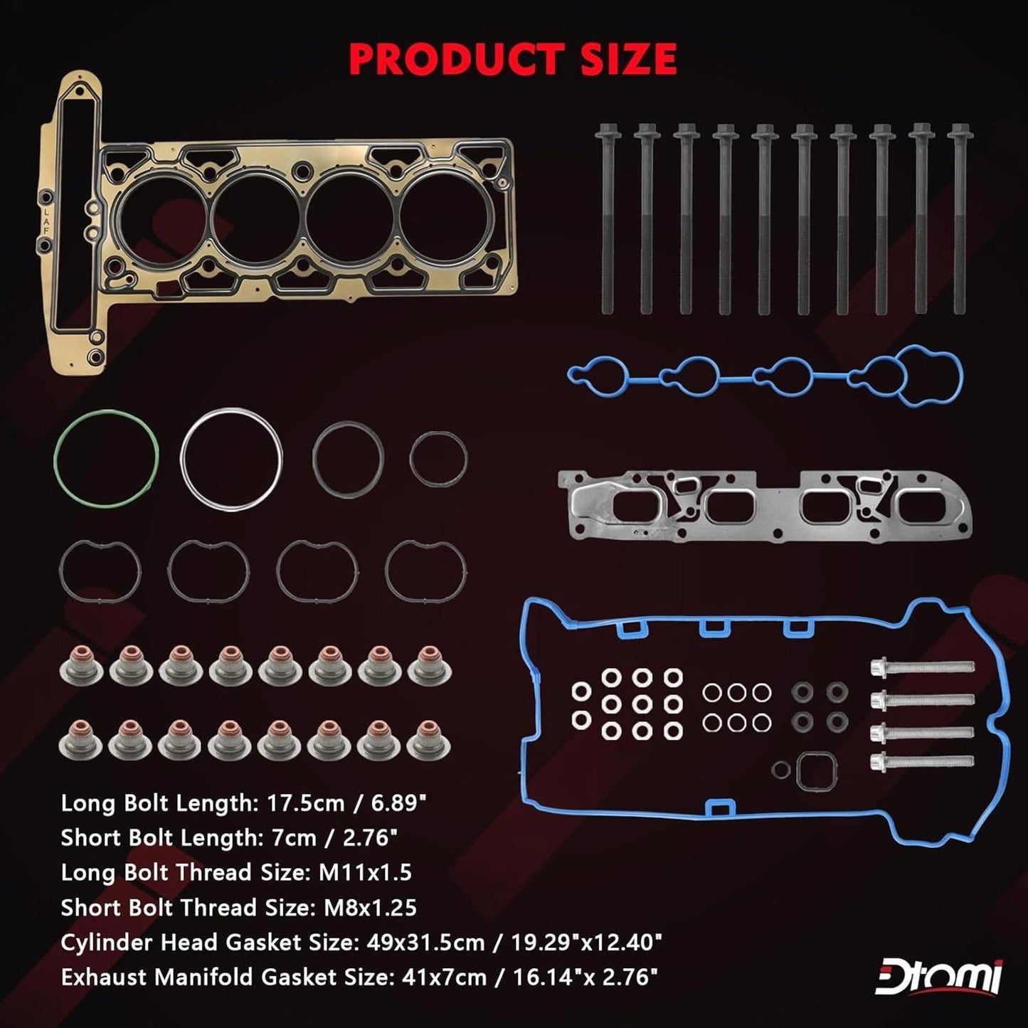 Engine Head Gasket Set Cylinder Head Bolts Compatible with Chevy Buick GMC