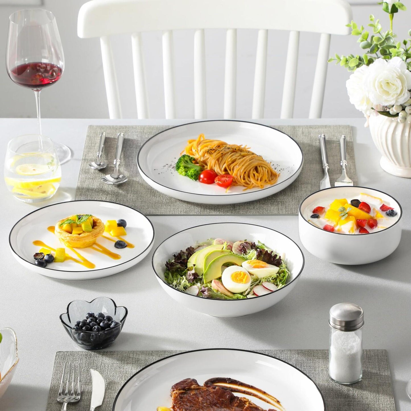 MALACASA Plates and Bowls Sets, 24 Pieces Modern Porcelain Dinnerware Set for...