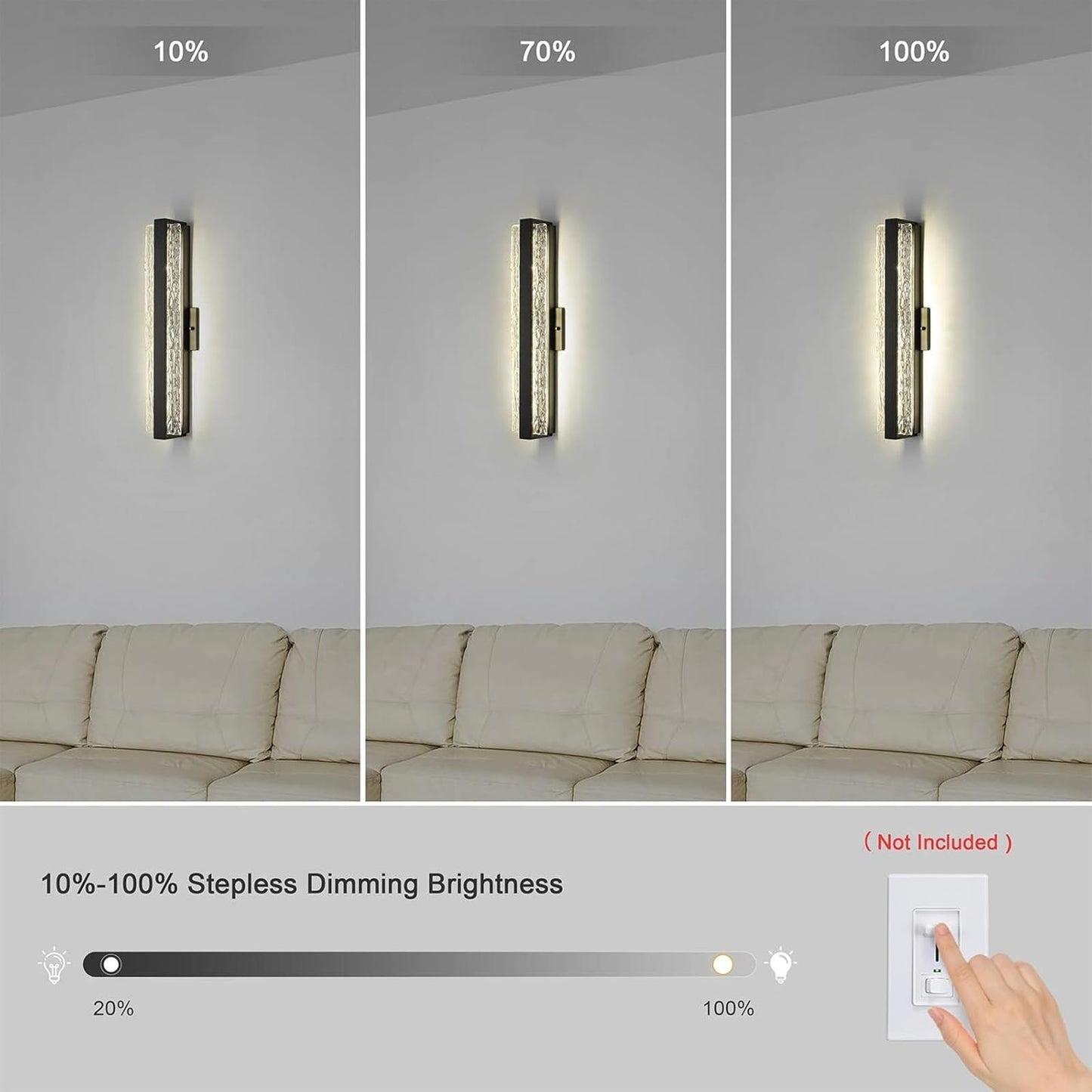 Modern Crystal Wall Sconce, 24 Inch Hardwired Wall Lamp 4000K Dimmable 34W