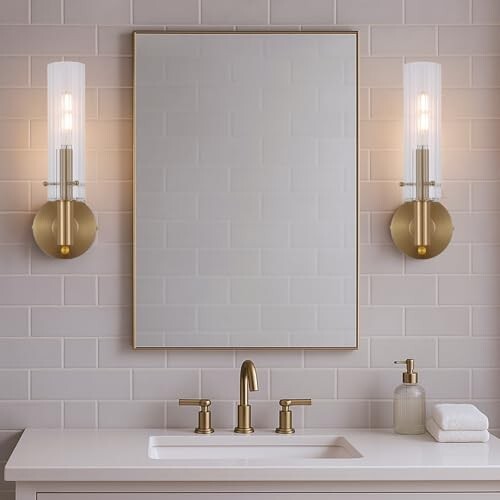 BYOLIIMA Modern Wall Sconces with Dimmer ON/Off Switch Gold Brushed Gold/Clear
