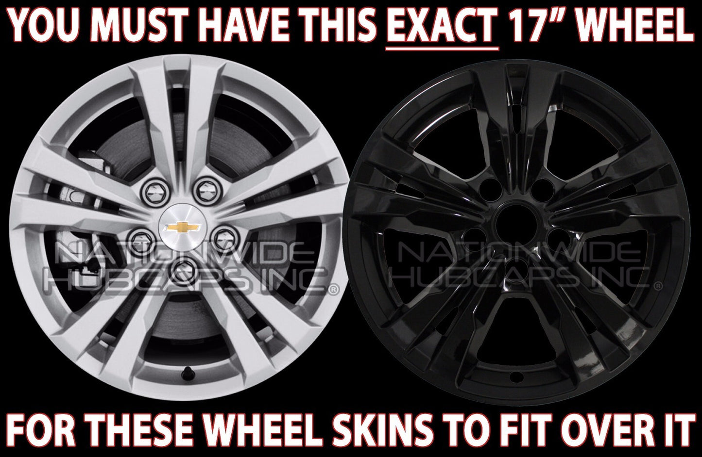 4 for Chevrolet Equinox 2010-2017 Black 17" Wheel Skins Hub Caps Full Rim Covers