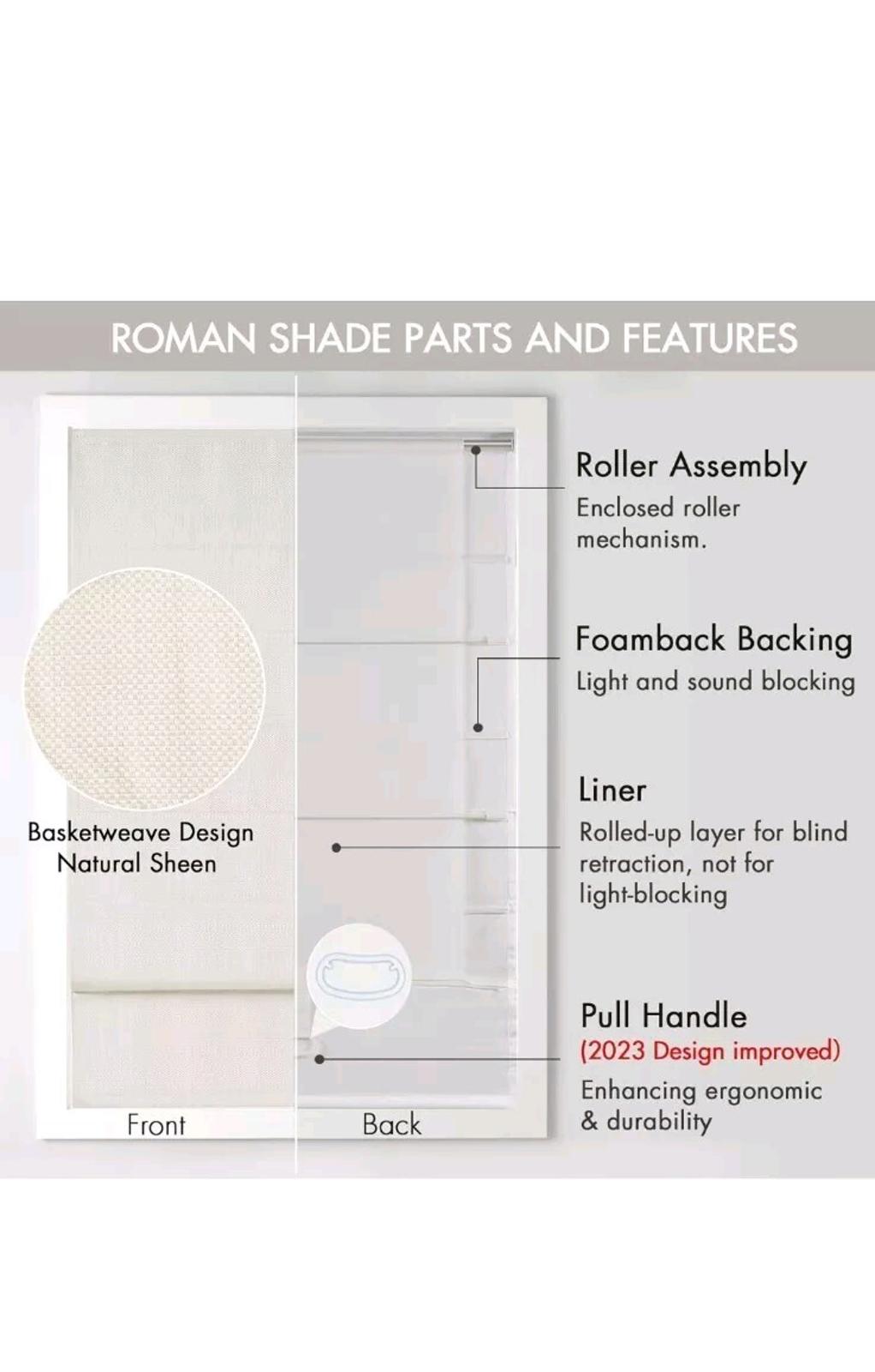 34" x 64 Madison Park Cordless Roman Shades Energy Efficient  Darkening Window