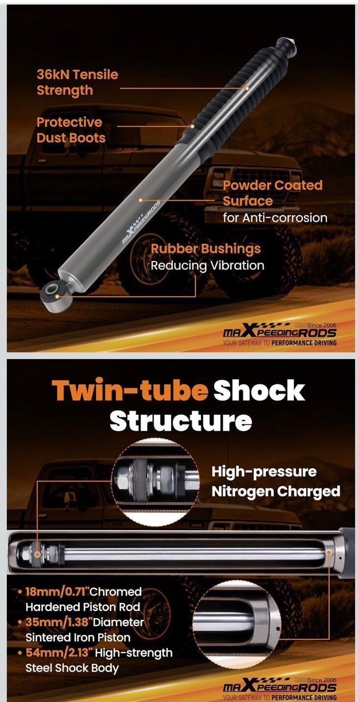 Rear Lowering Shocks for 5" Drop (Pair) for Ford F150 & F100 2WD 1980-1996