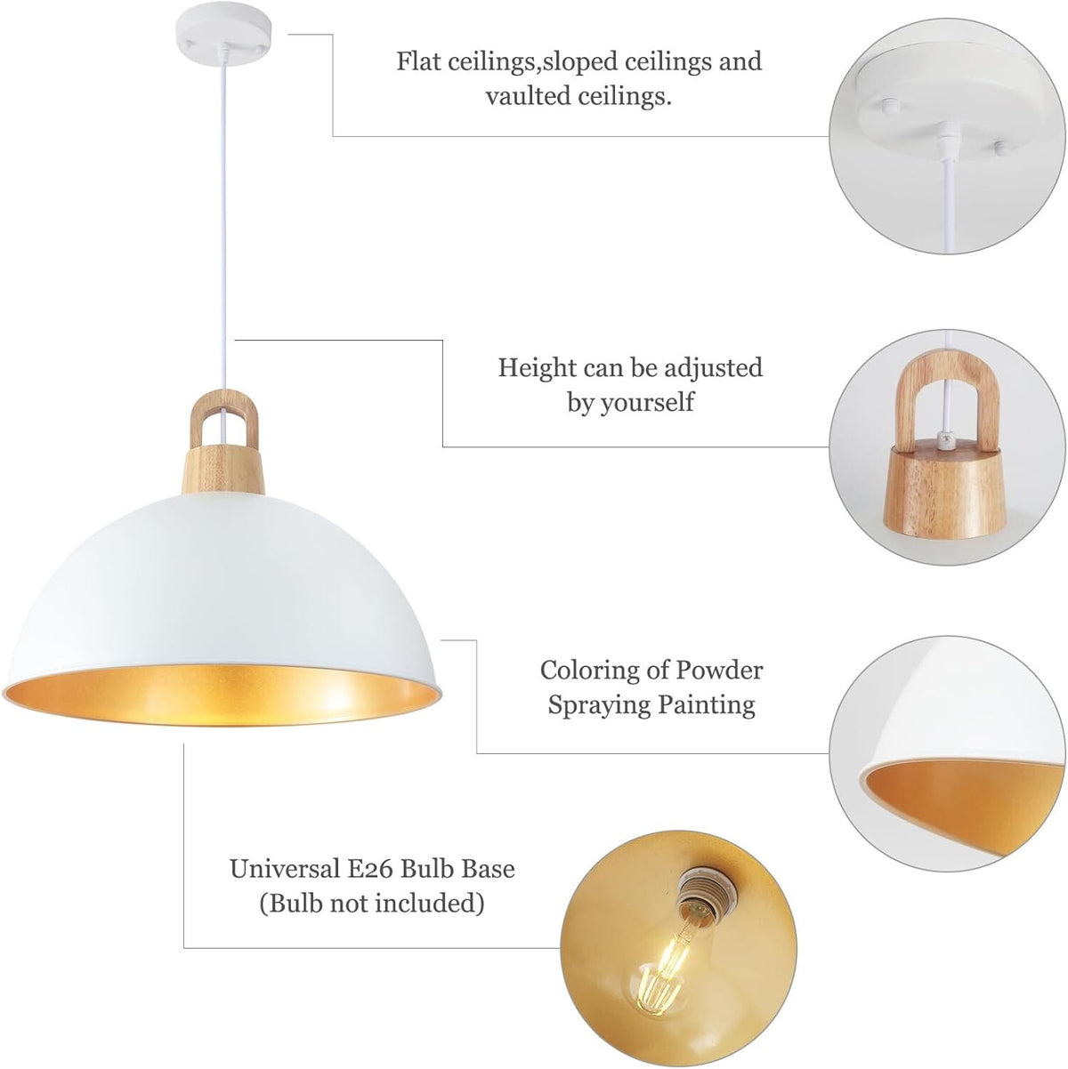 Modern 18'' White Pendant Light - Farmhouse Industrial Chandelier for Home