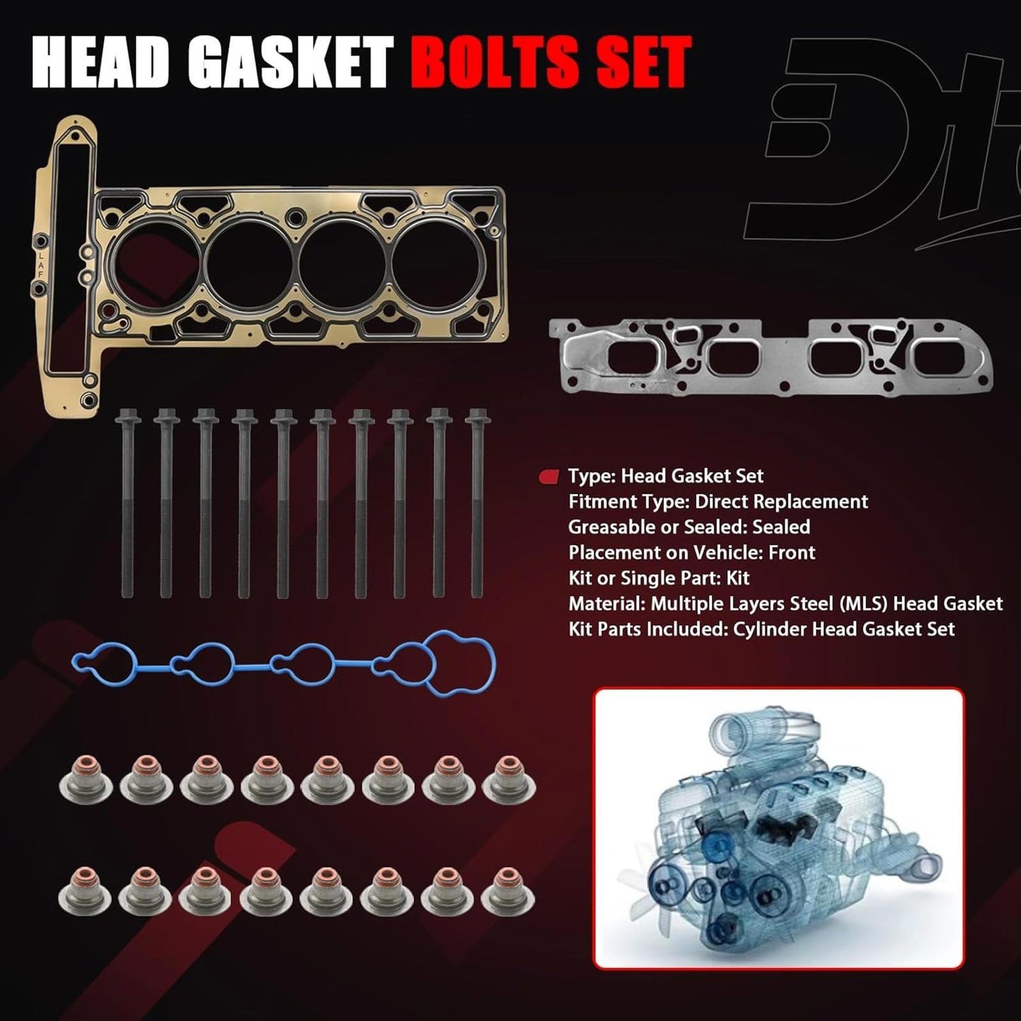 Engine Head Gasket Set Cylinder Head Bolts Compatible with Chevy Buick GMC