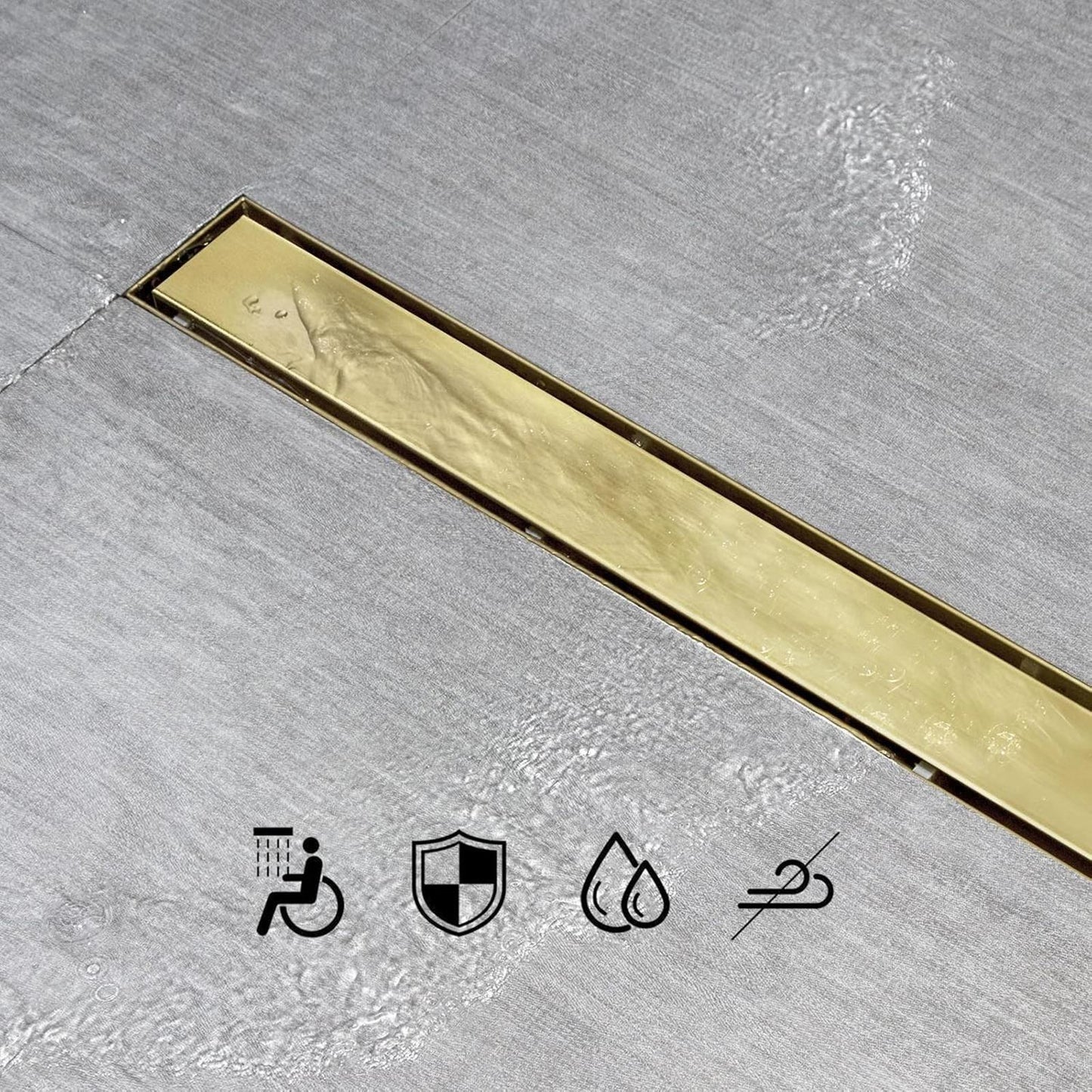 Gold Linear Shower Drain 40 inch with Invisible 2 in 1 Tile Insert Panel 304