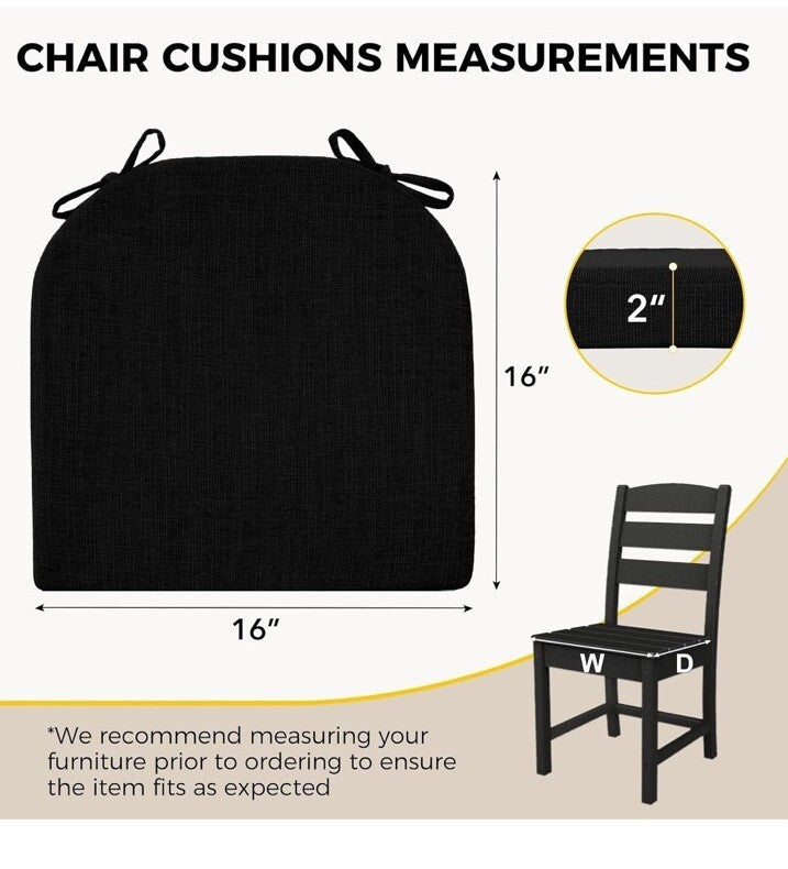 Chair Cushions for Dining Chairs Set of 6, Non Slip Kitchen Chair 6 Pack Black
