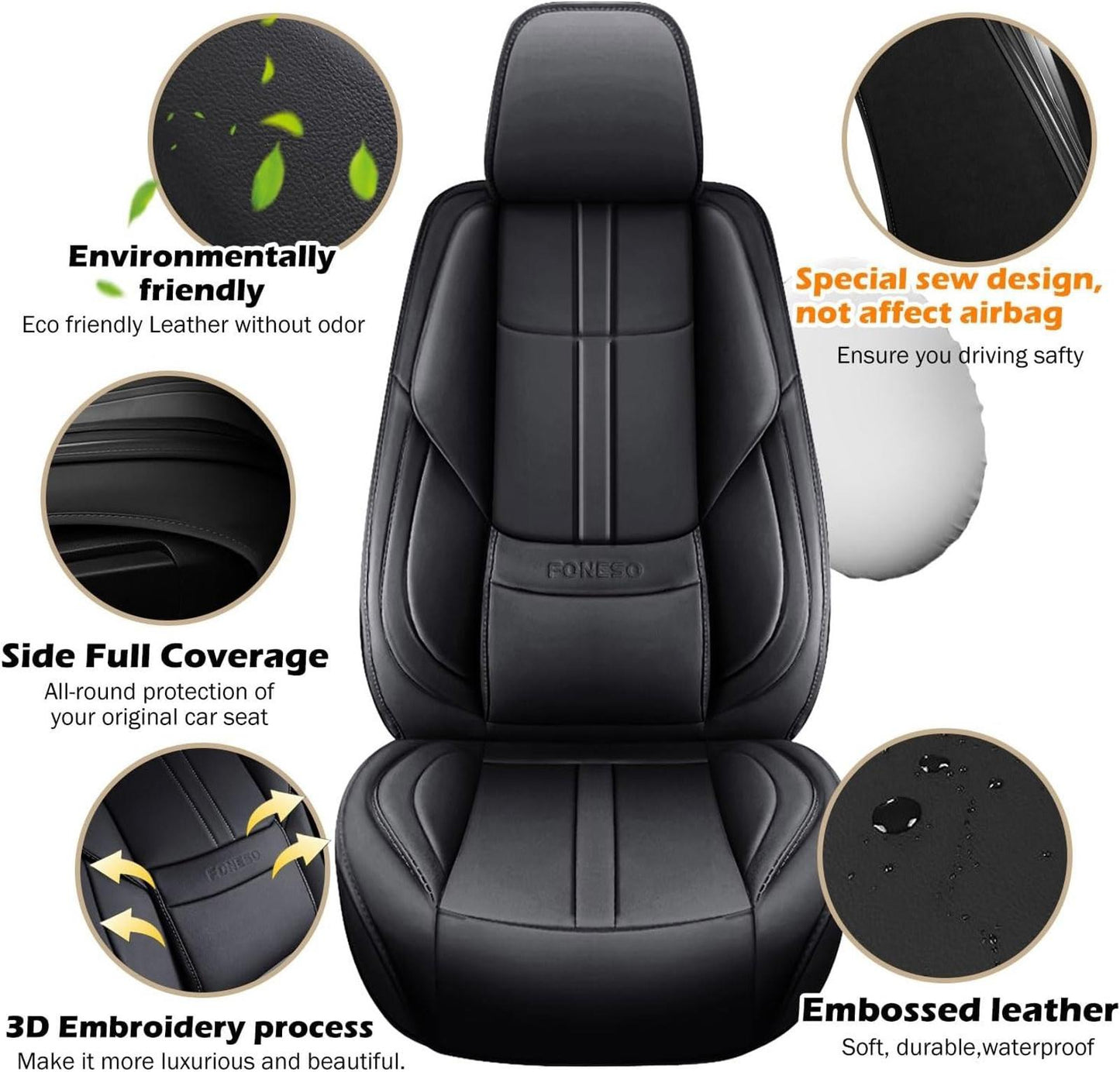 Universal Car Seat Covers 5 Seats, Nappa Leather Automotive Seat Covers Non-Slip