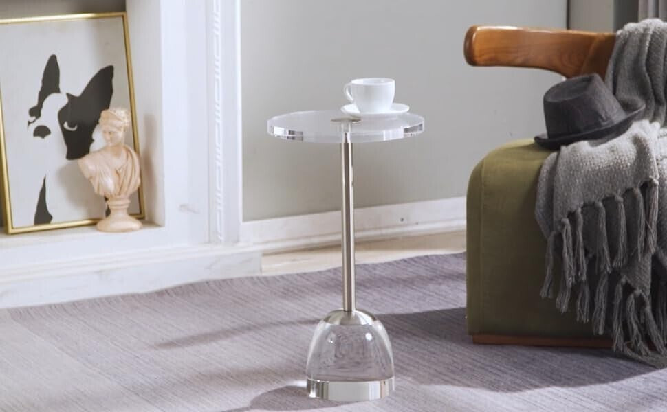 Clear Acrylic End Table,Brushed Brass Metal,Side Table for Office,Nightstand ...