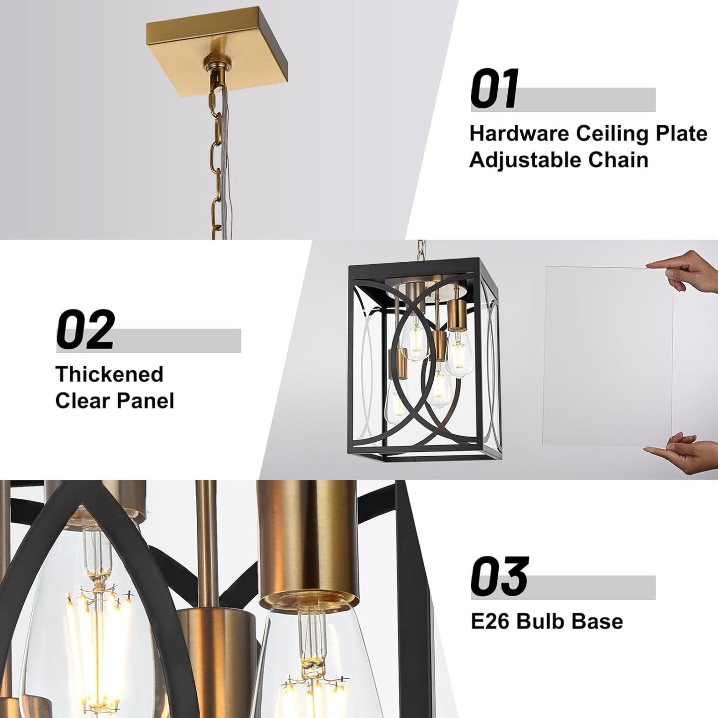 4-Lights Large Outdoor Pendant Light Fixture, E26 Bulb Base Porch Hanging Lighti