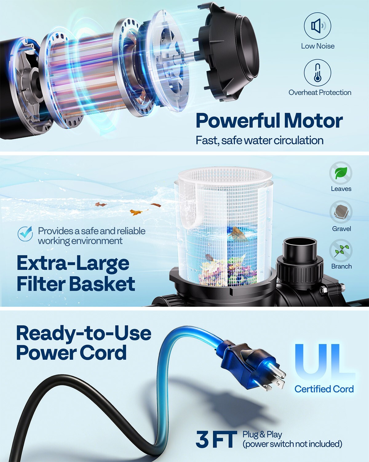 1.5HP Pool Pump 6500GPH Self Priming 115V/230V In/Above Inground Swimming Pool
