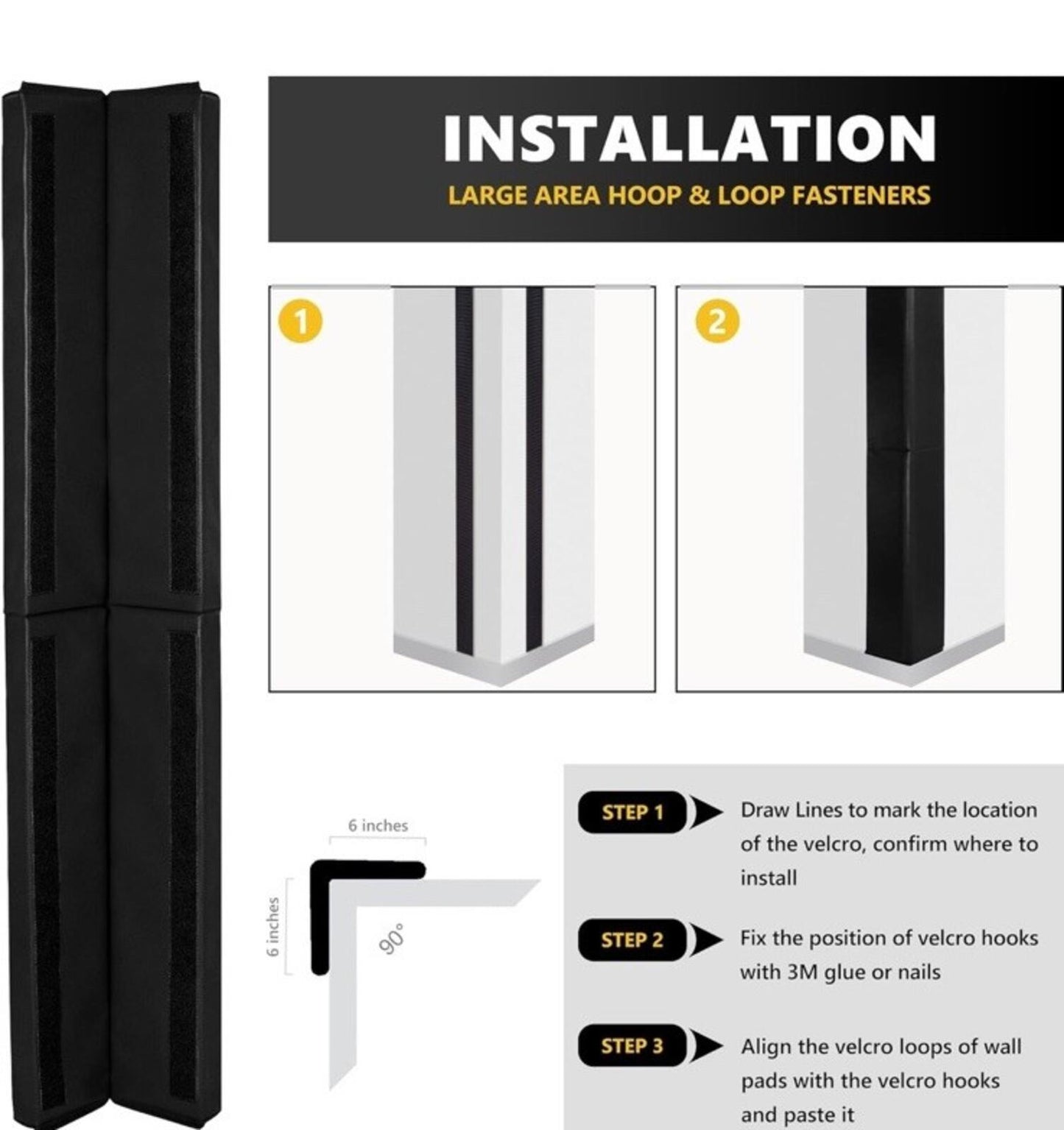 Heavy Duty Wall Corner Guard 5FT L-Shape Safety Padding Black PU Edge Protector