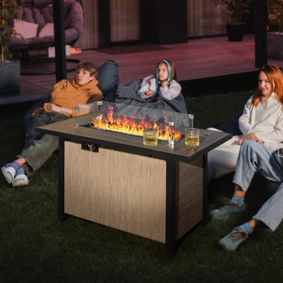 Nuu Garden Tempered Glass Wind Guard for Rectangular Propane Fire Pit Table 2...