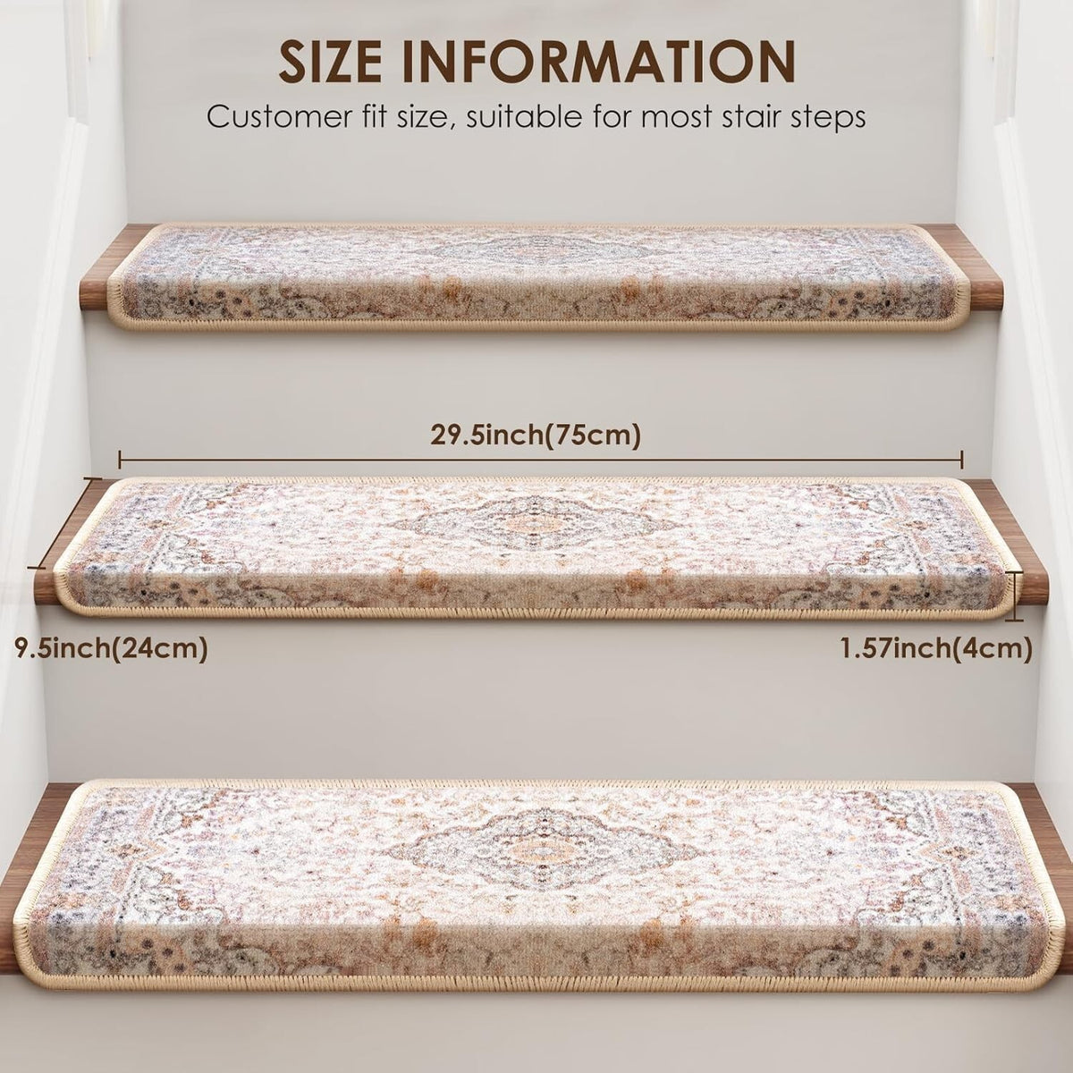 Bullnose Stair Treads for Wooden Steps, Non Slip Stair Carpet Indoor Stairs 7 Ct