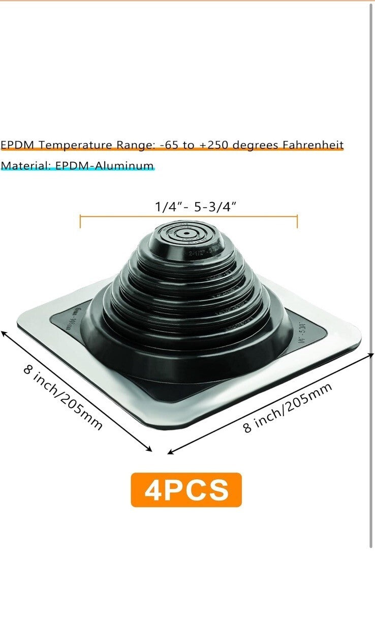 Roof Pipe Flashing Boot for Pipe OD 1/4" to 5-3/4" EPDM Metal Roofing Boots