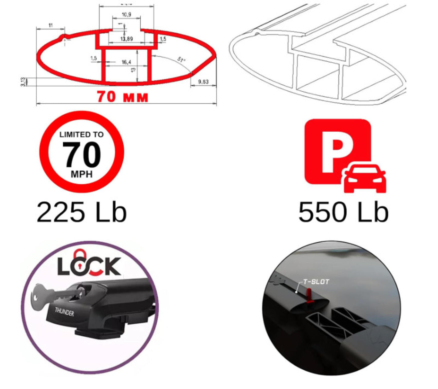 Roof Racks Cross Bars for Hyundai Santa Fe 2024-26 Aluminum Black-Gray lockable