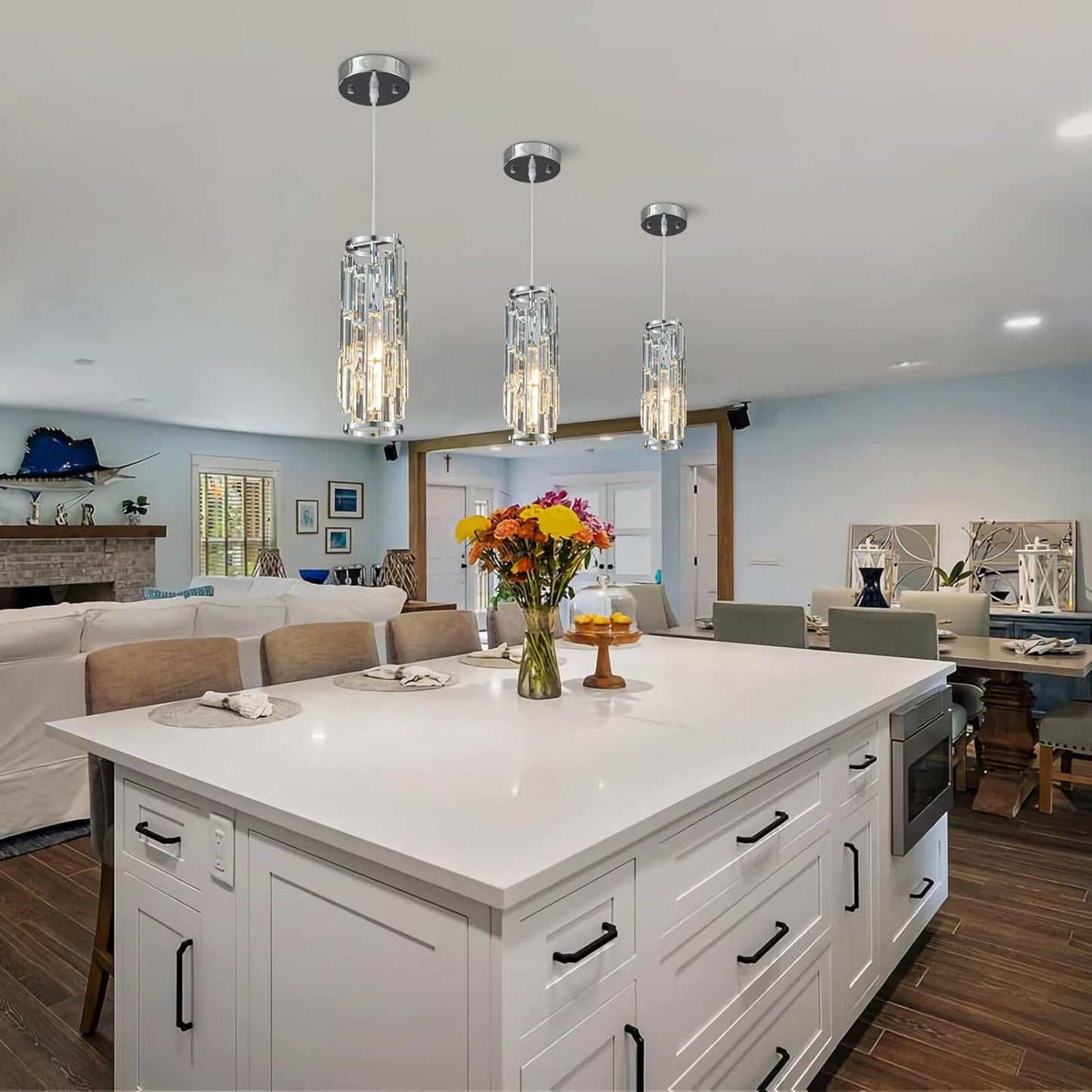 Modern Chrome Mini Crystal Pendant Lights - 3-Pack for Home Decor